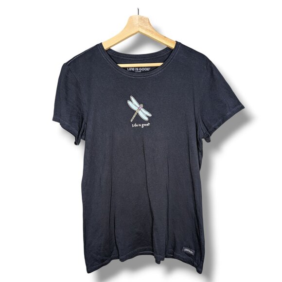 Life Is Good Womens Large Dragonfly Blue Short Sleeve T Shirt Top Crusher - Picture 1 of 5